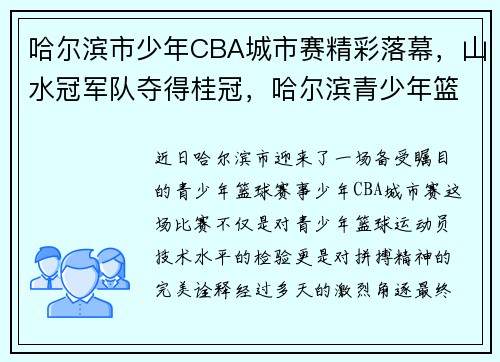 哈尔滨市少年CBA城市赛精彩落幕，山水冠军队夺得桂冠，哈尔滨青少年篮球训练营
